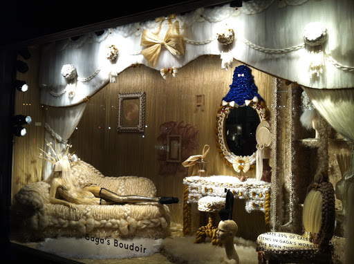 This is Gaga's Boudooir. Hair and bows along with lush fabrics made up this window.