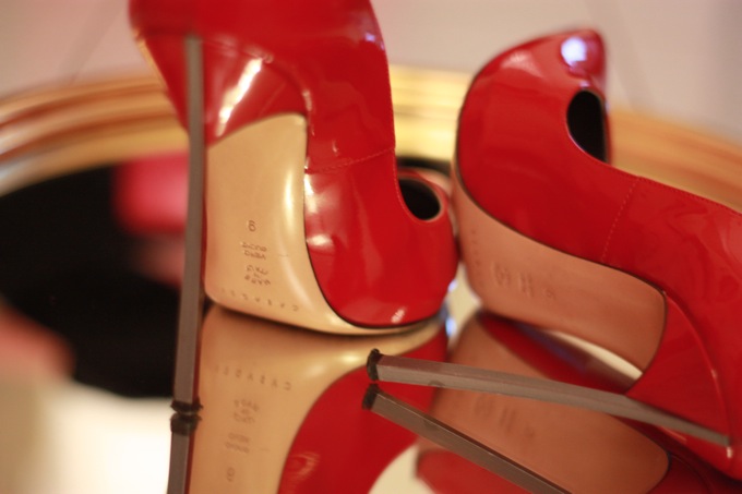casadei red metal heels