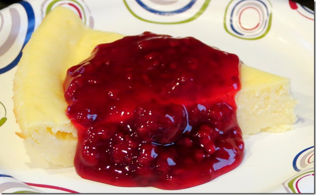 Crustless Cheesecake with Lucky Leaf Red Raspberry Pie Filling