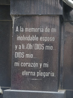 It says, "In memory of my unforgettable spouse. Oh my God, my God... in my heart and my eternal prayers."