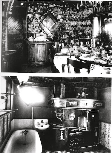 What an eclectic dining room. The bathroom looks a little more peaceful. Interior of Camp Inman, c. 1890. ( What an eclectic dining room. The bathroom looks a little more peaceful. Interior of Camp Inman, c. 1890. (