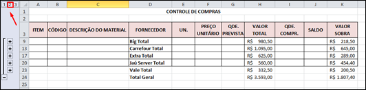 Como inserir SUBTOTAIS automáticos em uma planilha do Excel - Visual Dicas Como inserir SUBTOTAIS automáticos em uma planilha do Excel - Visual Dicas
