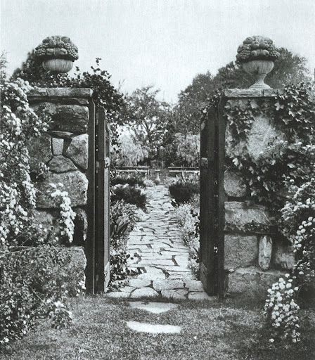 This lovely garden walk and stone gates can be found in Hingham, Massachusetts.  It was created by a female architect, Elizabeth Leonard Strang, which is astounding given the time period!