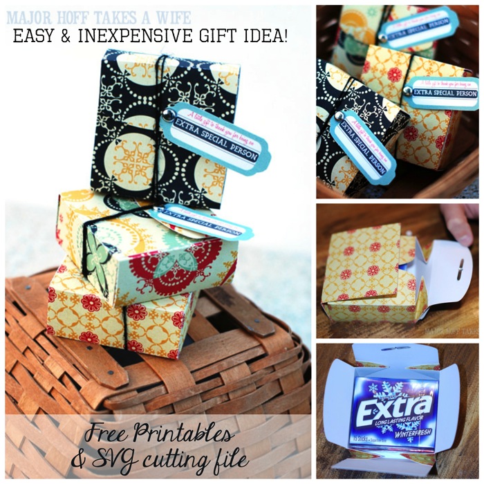Easy and inexpensive gift idea using SVG file, free printables and Extra Chewing gum. A quick, easy and inexpensive way to show thanks to those special people in your life. Brighten the day of the people you see often: teachers, doctors, the toll booth attendant--anyone who can use a pick me up. A little bit goes a long way. Includes free printables and a free SVG file for cutting machines. Easy and inexpensive gift idea using SVG file free printables and Extra Chewing gum
