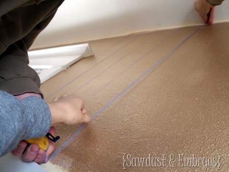 Using a Chalk Line for laying out Stencilling Grid {Sawdust and Embryos}