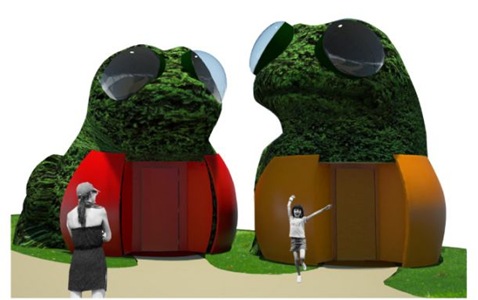 topiary frog toilets