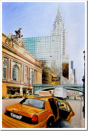 yellow taxi linen painting