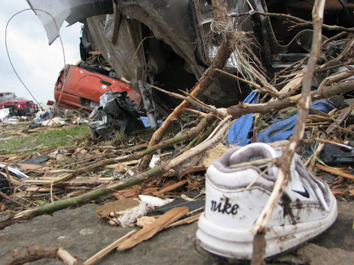 Debris near St. John's Regional Health Center in Joplin, including a baby's shoe.
(Photo credit: Jennifer Moore)