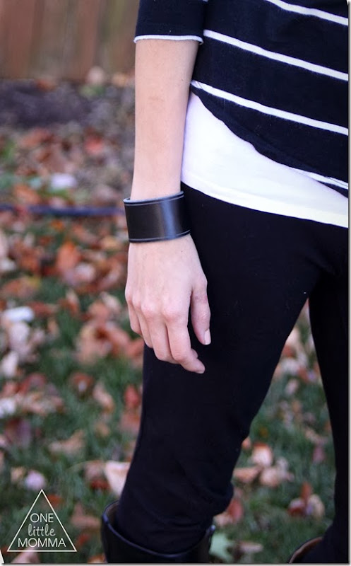 Wide leather cuff, black and white