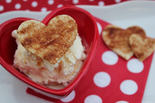 Valentine sundae, cinnamon sugar tortillas