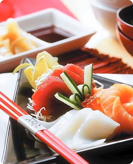 Sashimi con seppie, salmone e tonno