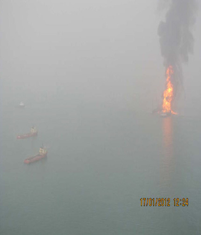 The KS Endeavor fire at the Funiwa Field in Nigeria on 17 January 2012. Chevron