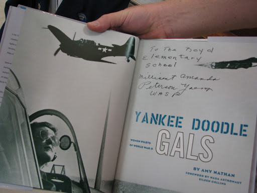 Young donated this autographed book to Boyd Elementary on the women pilots of World War II.