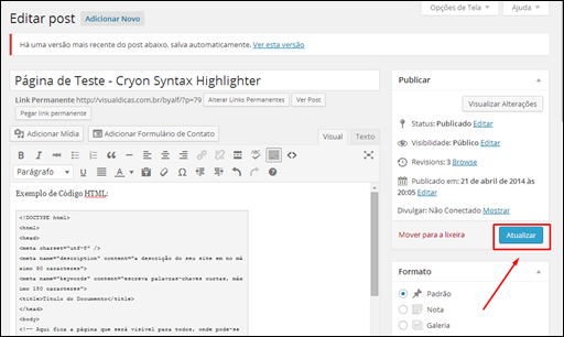 Plugin Syntax Highlighter para o WordPress - Visual Dicas Plugin Syntax Highlighter para o WordPress - Visual Dicas