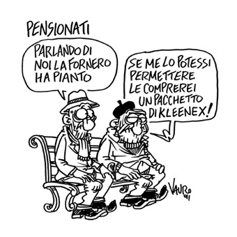 Pensionati come barboni dopo riforma Elsa Fornero (Vauro 2011)
