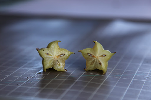 Like many fruits, starfruit is an excellent source of Vitamin C.  The texture is akin to a grape—fleshy yet firm on the inside with a crisp skin.