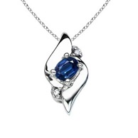 Oval Sapphire and Diamond Pendant in Sterling Silver