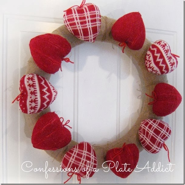 CONFESSIONS OF A PLATE ADDICT Rustic Valentine Wreath with Sweater Hearts CONFESSIONS OF A PLATE ADDICT Rustic Valentine Wreath with Sweater Hearts