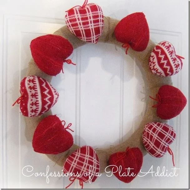 CONFESSIONS OF A PLATE ADDICT Rustic Valentine Wreath with Sweater Hearts