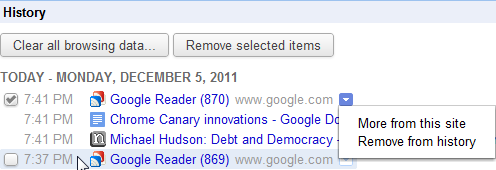 Google Chrome 17 new history page