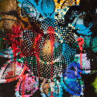 Doily #1. Oil, acrylic, spray paint on board. 24x24