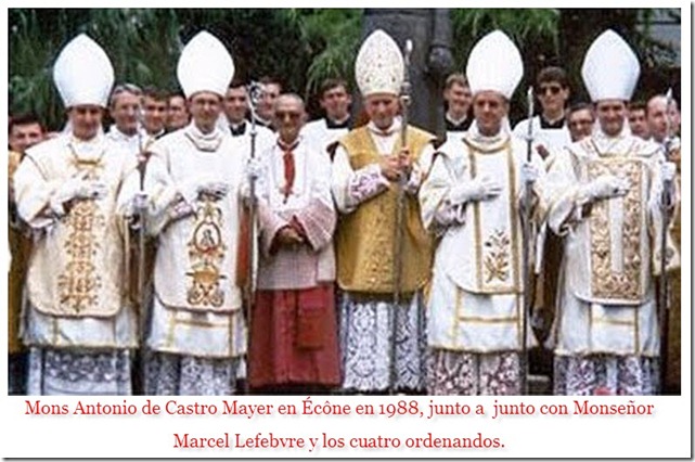 30 junio 1988 - Obispos Galleretta, Tissier de Mallerais, de Castro Mayer, Arzobispo Lefebvre, Williamson y Fellay