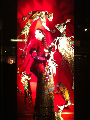 The deers in this window were upholstered and showed off the detail in this gown perfectly.