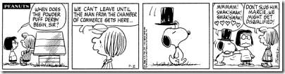 Peanuts 1975-07-02 - Snoopy as the man from the chamber of commence