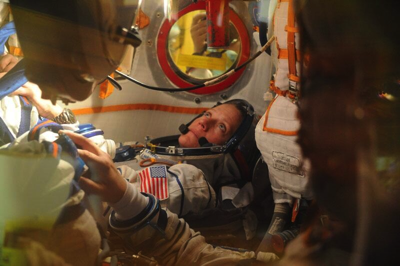 Astronaut Karen Nyberg in Soyuz launch capsule