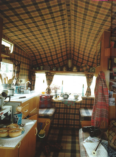 Annie and Lachlan Stewart's tartan caravan which they transformed from its usual plastic decor into a display vehicle to showcase their wares at a textile trade show. Tartan-tented ceiling, upholstery, cushions, ceramics are all by ANTA. Annie and Lachlan Stewart's tartan caravan which they transformed from its usual plastic decor into a display vehicle to showcase their wares at a textile trade show. Tartan-tented ceiling, upholstery, cushions, ceramics are all by ANTA.