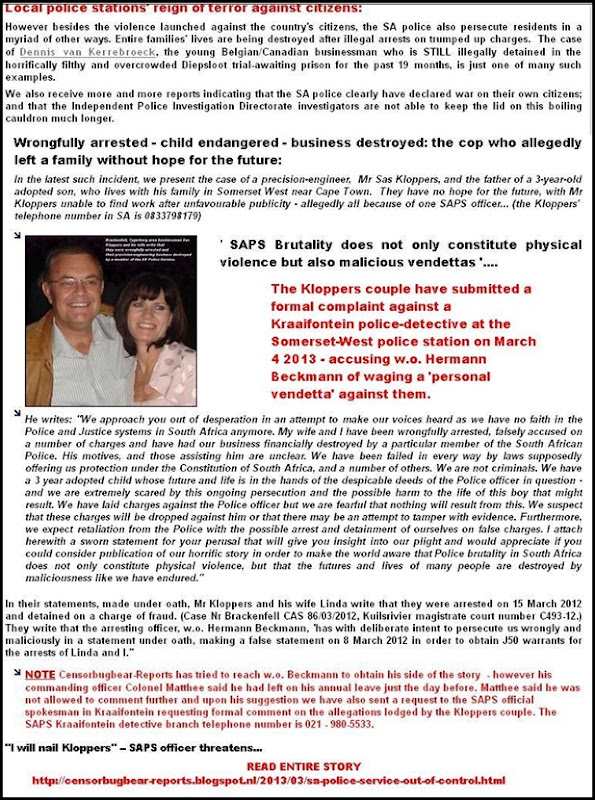 KLOPPERS couple lodge charge against Kraaifontein cop accusing him of vendetta persecution March42013
