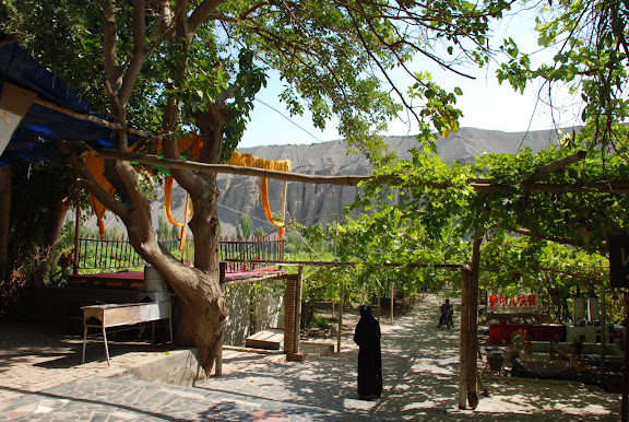 Turfan - Putaogou restaurant, vignes et montagne