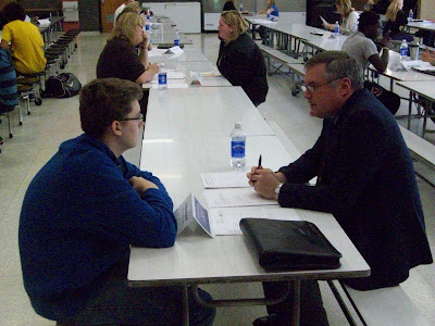 Student David Stephanie is being interviewed by Washington School District Superintendent Dr. Mike Jorgensen Student David Stephanie is being interviewed by Washington School District Superintendent Dr. Mike Jorgensen