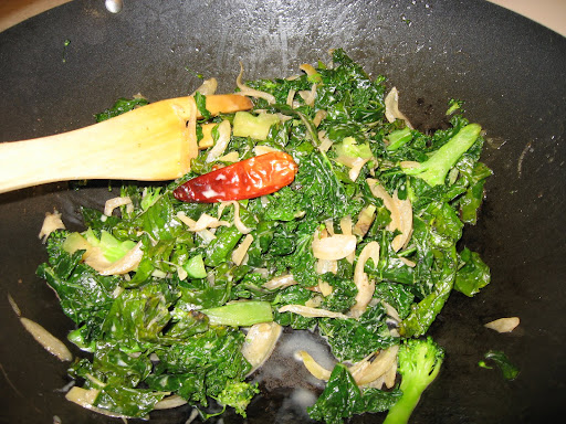 This simple side of shallots, chile, and kale—we subbed it in place of spinach—was a favorite (my sister served it at Thanksgiving). A little cream added at the end balanced the heat from the chile.