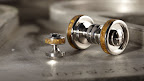 Inlaid stone adds a hint of color to this cufflink and shirt stud set. Inlaid stone adds a hint of color to this cufflink and shirt stud set.
