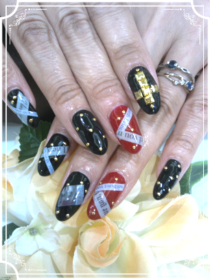 Forme Bis Nail 広島店 お客様ネイル 黒 ｸﾛｽ ｽﾀｯｽﾞ