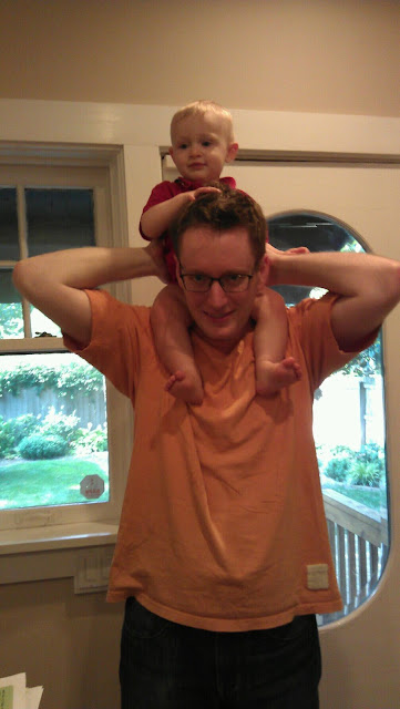 Charlie's first ride on daddy's shoulders