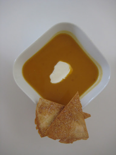 sweet potato and chipotle soup with tortilla crisps