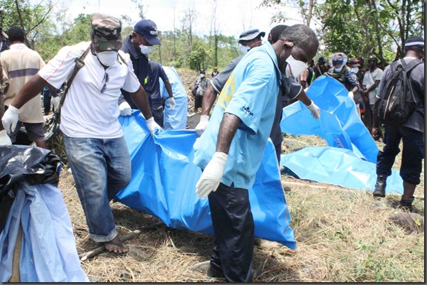 All 28 bodies of the crash victims were recovered just after 1pm. All are burnt beyond recognition. By Scott Waide