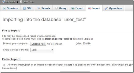 import tabel database pada phpMyAdmin control panel
