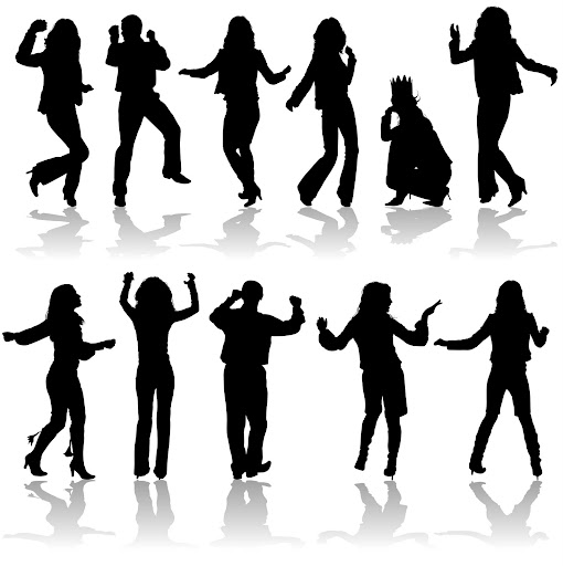 Vector silhouettes dancing man and women, illustration