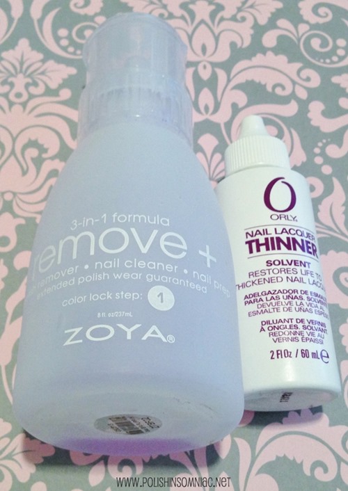 Zoya Remove+ and Orly Thinner.  One takes off your polish, the other thins out a polish that has dried out or is too thick.  They are not one and the same!