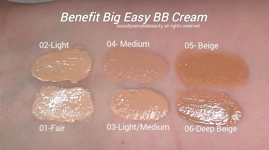 Benefit Big Easy BB Cream SPF 35; Review & Swatches of Shades.