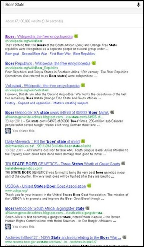 Boerestaat 171 000 000 Google results Dec 23 2011