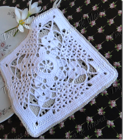 Pega Panelas Quadrado com Flor Crochet Filet Flower Pot Holders