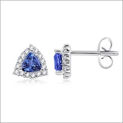 Trillion Tanzanite and Diamond Border Earrings in 14K White Gold Trillion Tanzanite and Diamond Border Earrings in 14K White Gold
