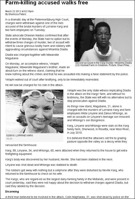 KARG triple farm murder accused walks free Pietermaritzburg court Mar 22 2012 KARG triple farm murder accused walks free Pietermaritzburg court Mar 22 2012