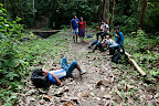 The trail back to the Huitoyaco River, the first leg on the three-day trip back to Lima, by boat, road and plane. The Achuar live in the remote rainforest in Northern Peru near the border with Ecuador.  Their villages are connected by an incredibly elaborate network of jungle trails.