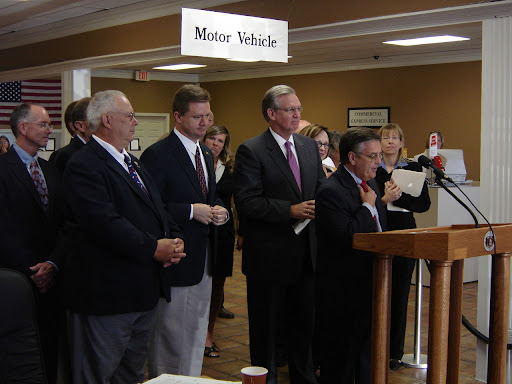 Rep. Ed Schieffer-D, Rep. Bob Dixon-R, Rep. Sara Lampe-D, and Bill Owens Alternative Opportunities' Board of Directors attended Gov. Jay Nixon's signing of House Bills 381 and 683 at the South Fremont License Office. (photo credit: Sam Senovich)