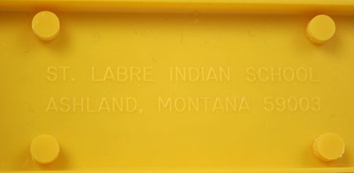 St. Labre Indian School "Northern Cheyenne Letter (or napkin) Holder", yellow base St. Labre Indian School "Northern Cheyenne Letter (or napkin) Holder", yellow base